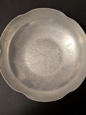 Hand Wrought Aluminum Decorative Serving Bowl 1950s Vintage 12 x 12